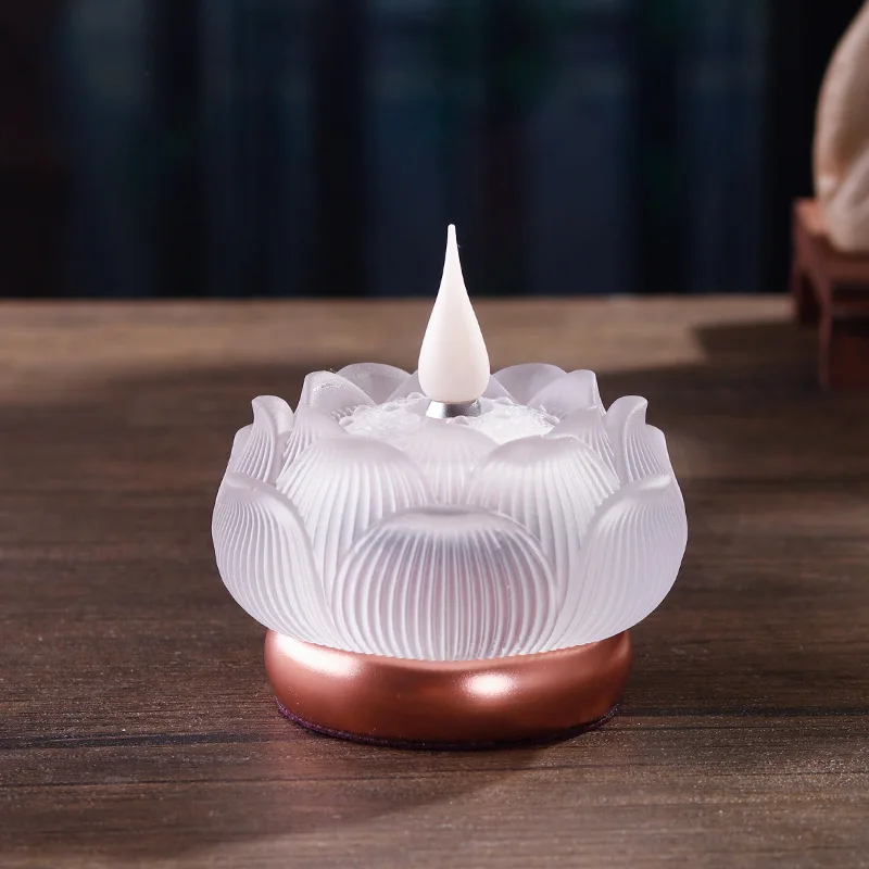 Traditional Glazed Lotus Electronic Lamp for Home Use, Buddha and Guanyin LED Simulation Candle, Eternal Light Small Lotu