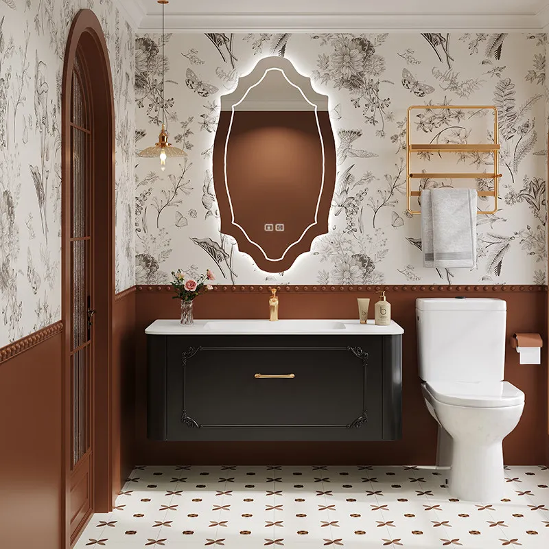 

Натуральный роскошный каменный шкаф для ванной комнаты, умывальник, интегрированная раковина из цельной керамики с имитацией каменной плиты.