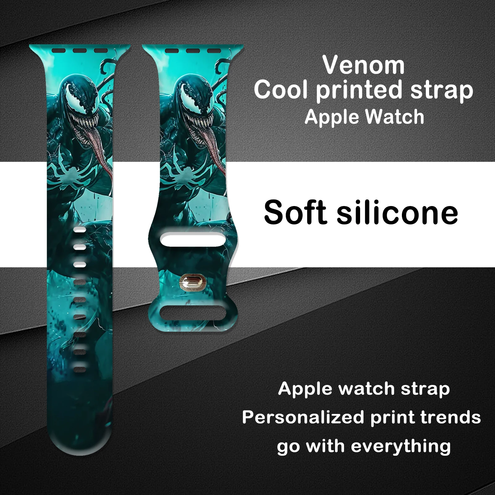 Venom Series Printed Strap for Apple Watch 11 10 9 8 Silicone Band Replaceable Watchband for iWatch 49mm 46mm 44mm 42mm Bracelet