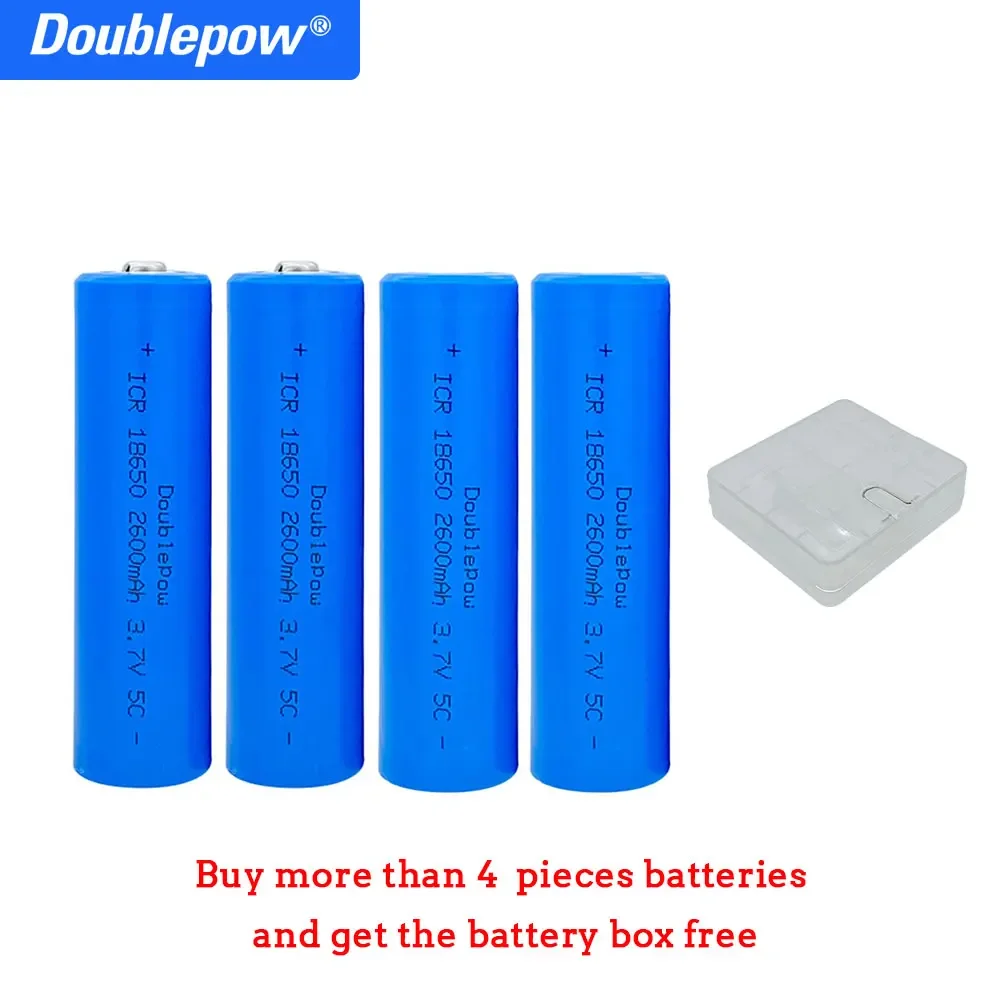 Doublepow  18650 battery 3.7v 2600mah 18650 rechargeable lithium battery for flashlight batteries