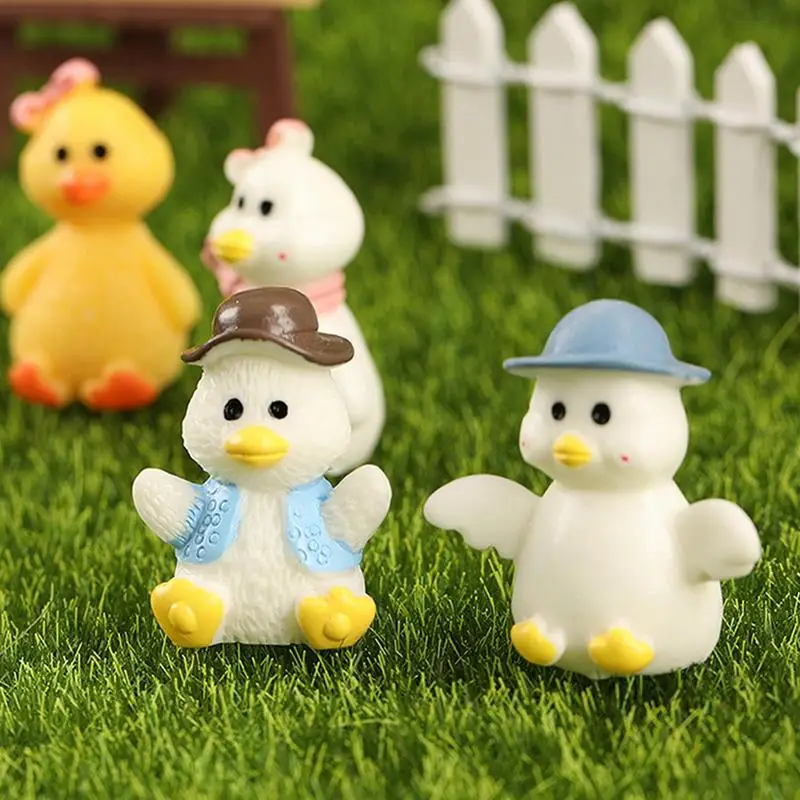 Pequenos patos resina miniatura patos figuras animais vaso ornamento patinhos brinquedo decorações de paisagem para interior ao ar livre