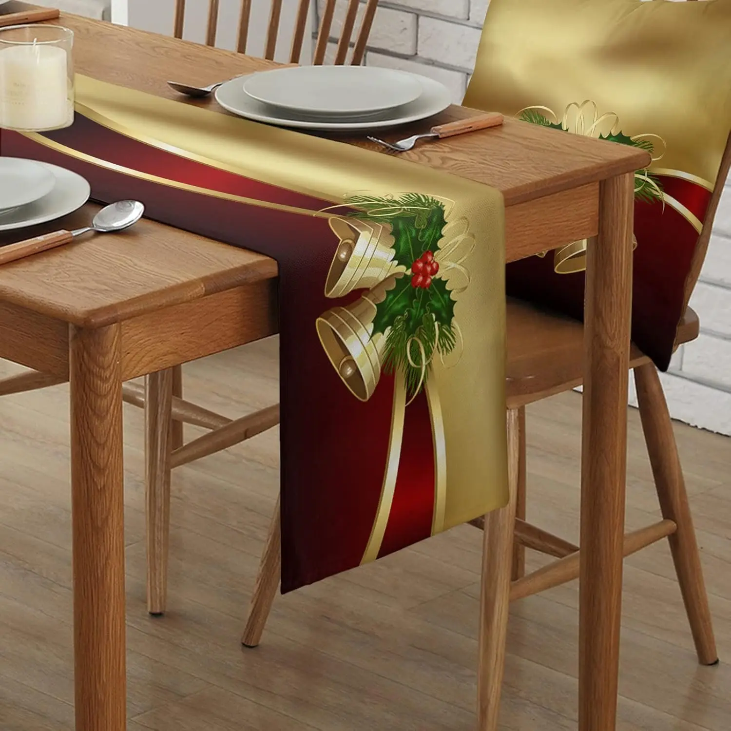 Merry Christmas Bells Linen Table Runner Dresser Scarves Winter Xmas Farmhouse Kitchen Dining Table Runner Christmas Decorations