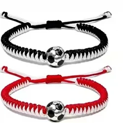 2 Pcs/Set Handwoven Brided Rope Football Soccer Bracelets for Couples Best Friends Sport Lover Casual Jewelry Souvenir Gift