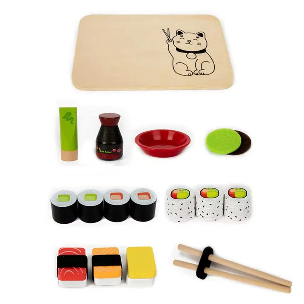 

Funny Simulation Make Sushi Kitchen Smooth Sturdy Wooden Food Set Reusable Educational Pretend Play Sushi Exercise