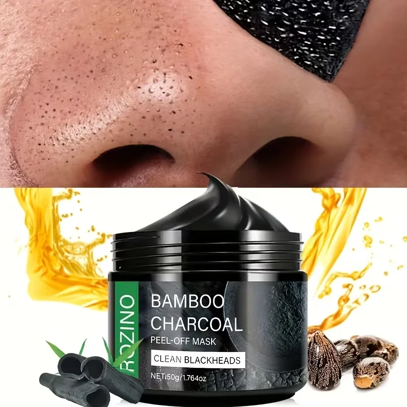 50g Bamboo Charcoal Blackhead Facial Cleansing Peel-Off Mask, Cleanses the Entire Face, Gently Cleanses Facial Skin, Hydrates and Moisturizes, Does Not Leave Skin Tight after Use, Makes Skin Soft and Smooth, Brightens Skin Tone, Suitable for All Skin Types