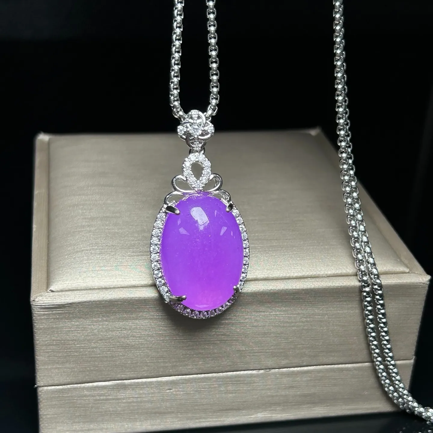 inlay Nature ice purple Burmese Jade Jadeite lucky charm amulet Pendant&Necklace