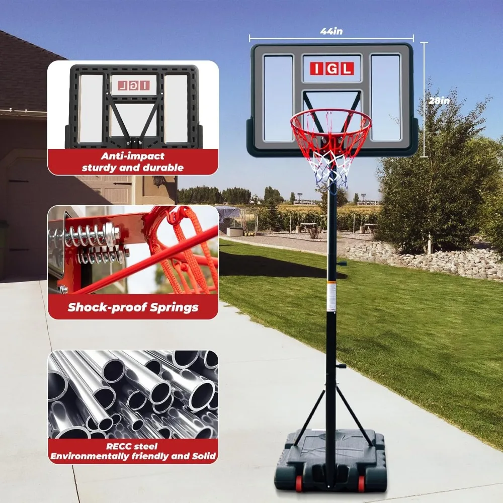 Verstelbaar 5,6-10FT basketbaldoelsysteem, 44-inch buitenring voor kinderen en jongeren, perfect voor spelen in de achtertuin