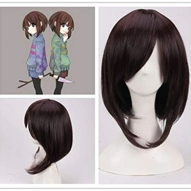 AHJSN Game Undertale Cosplay Frisk Cosplay Wig Women Game Role Play Frisk Dark Brown Hair Wig