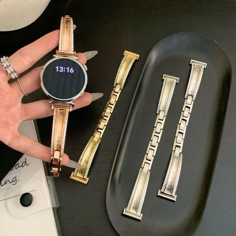 フランス製のブラッシュドメタルジルコンを使用した、Huawei GT5/GT5 Pro/GT4/GT2/3/4 22mm/20mm/18mm対応のハンドメイド腕時計ストラップ