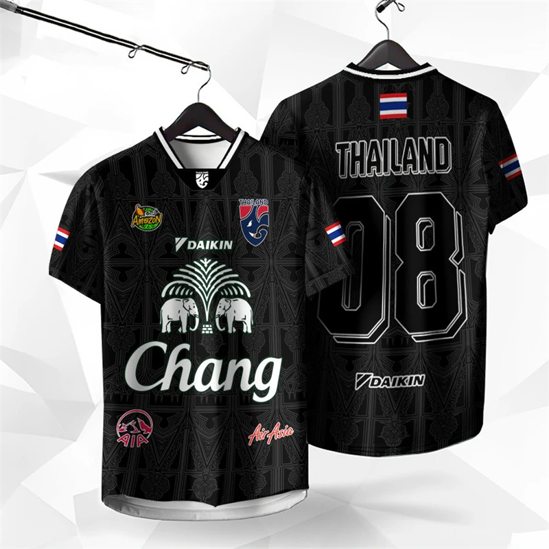 Thailand Chang Elefanten-Fußballtrikot, Ethno-Print Schnelltrocknendes Oberteil für trendige, virale Fußballfans, Alltags- und Streetwear – Detail 3