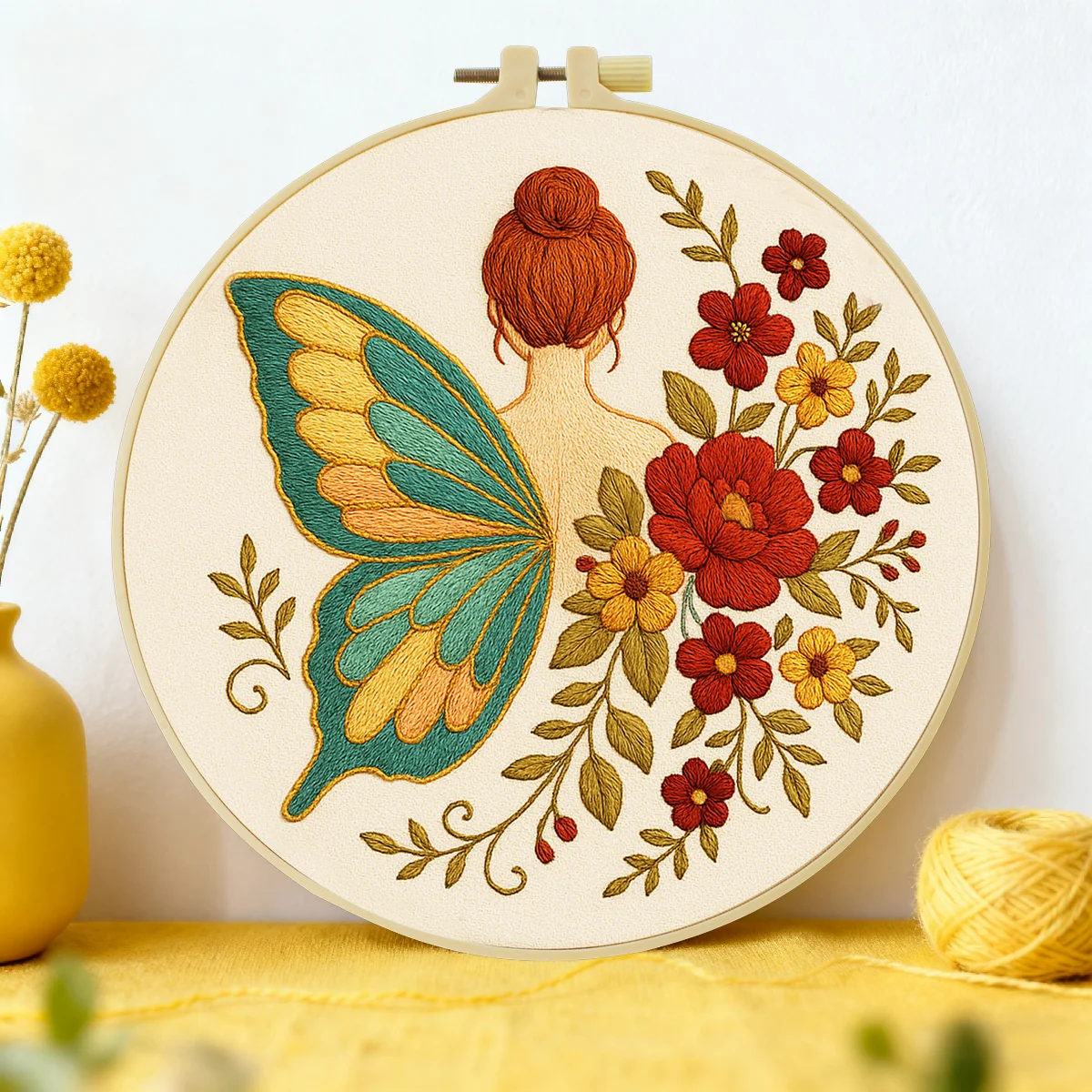 1 Stück 20X20CM/15X15CM 7,87/6,3 Zoll Schmetterling Blume Frauen-Stickerei Starter-Kit DIY-Kit DIY-Stickerei-Set Handarbeiten – Detail 2