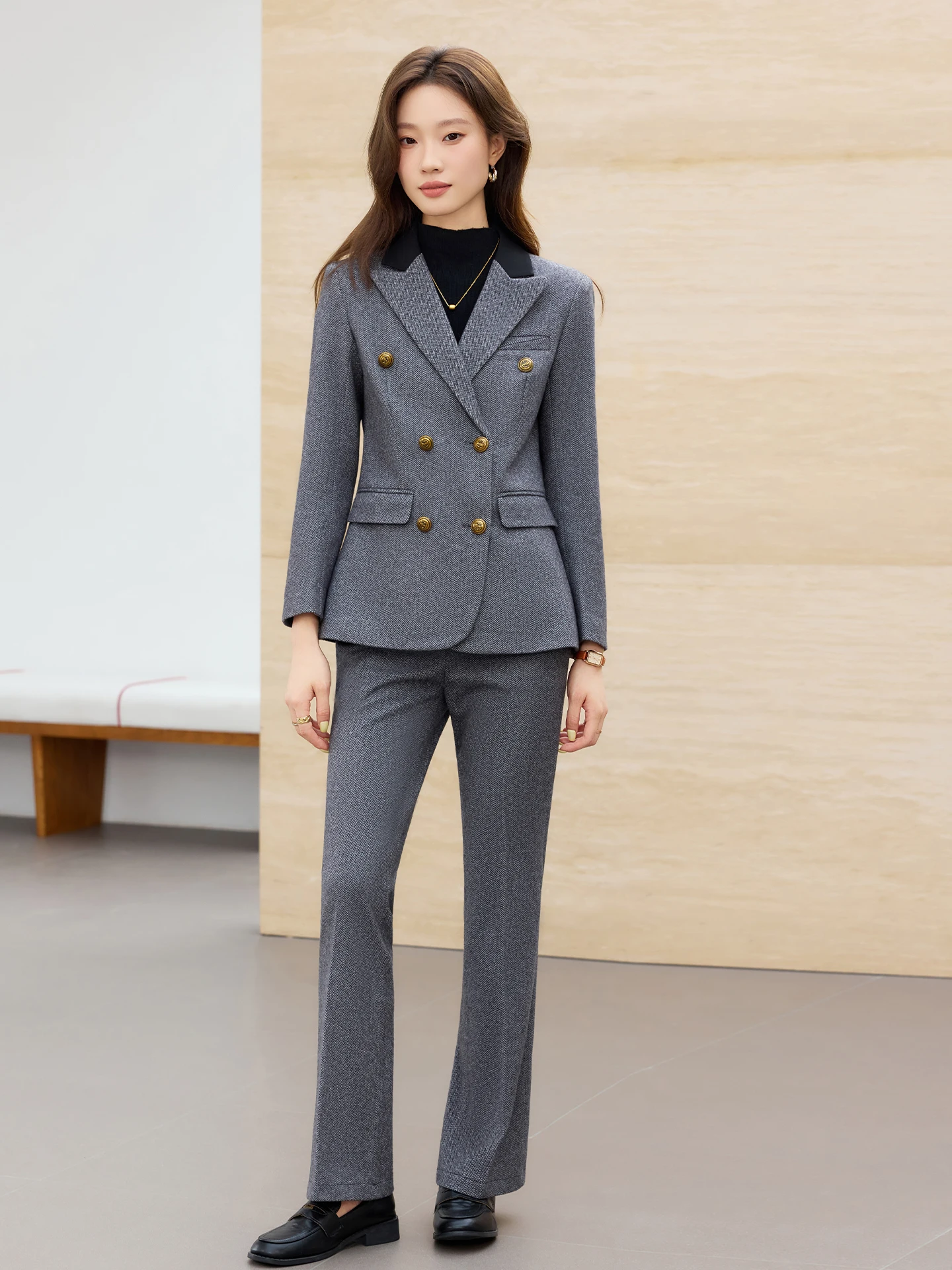 

Женский шерстяной костюм: пиджак и брюки для офиса и повседневной носки, осенний модный элегантный деловой комплект для работы и отдыха