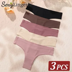 3Pcs Seamless Silk Briefs Soft Sexy Panties For Women Mid Waist Comfortable Girl Silk Panty Female Underpant Woman Lingerie M-XL