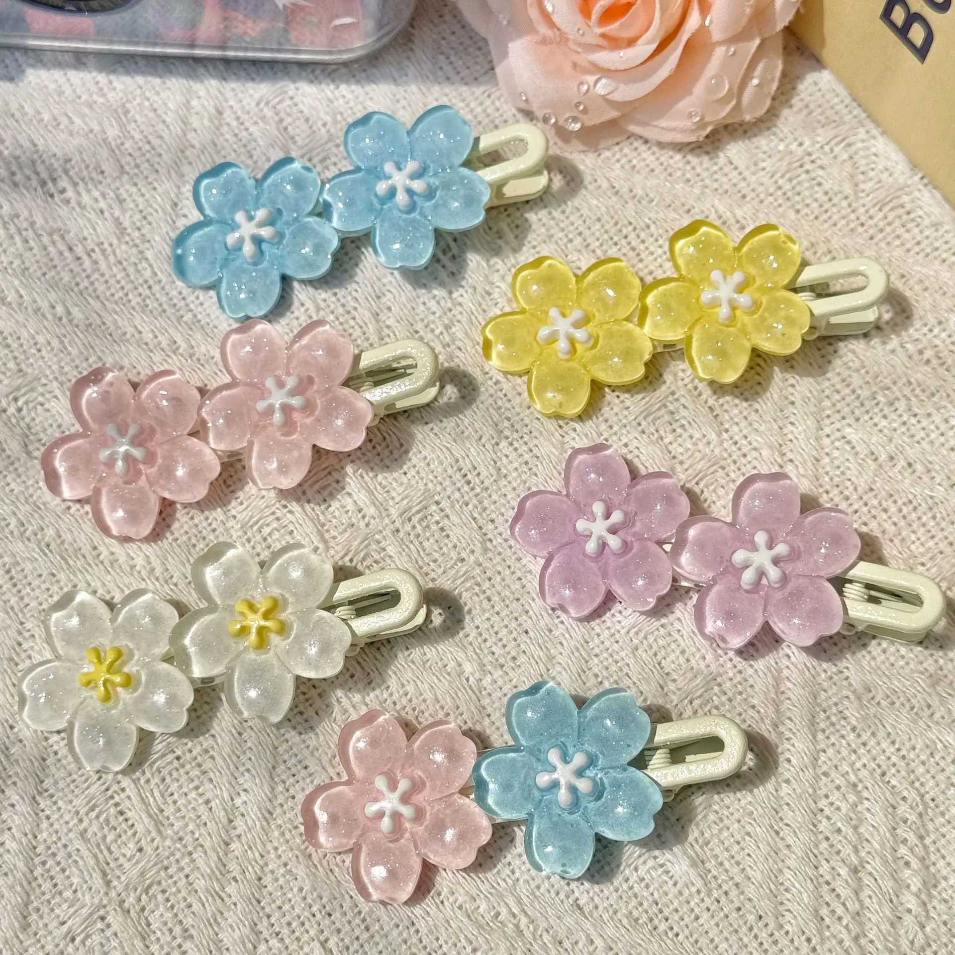 مشبك شعر جيلي زهر الكرز قطعة واحدة أنيقة ولطيفة ومضادة للانزلاق للفتيات والنساء وإكسسوارات الشعر اليومية