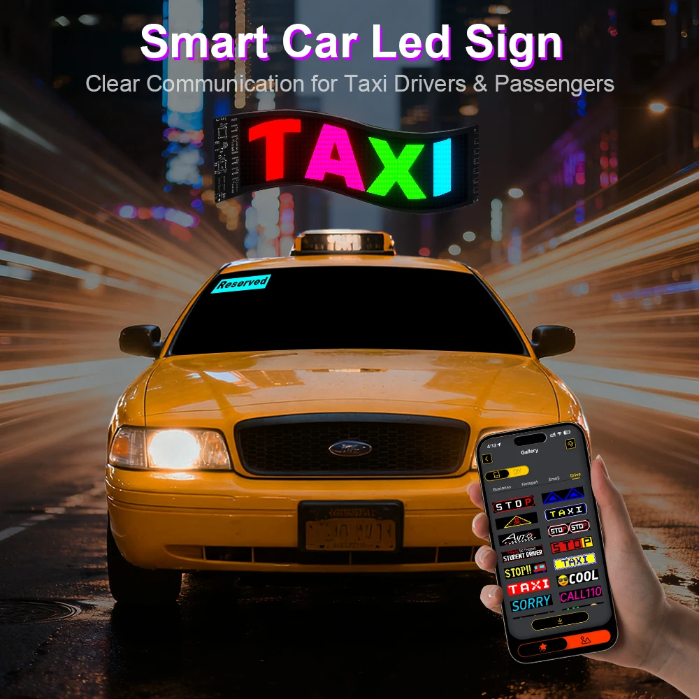 

Светодиодные знаки для лобового стекла автомобиля, такси, глаза дьявола, программируемая пиксельная панель, управление Bluetooth, сделай сам, текстовые анимации, гибкий экран