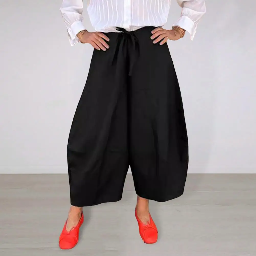 Comfortable Slant Pocket Trousers Loose Fit Solid Color Pants Stylish Women's Elastic Waist Harem Trousers with for Casual