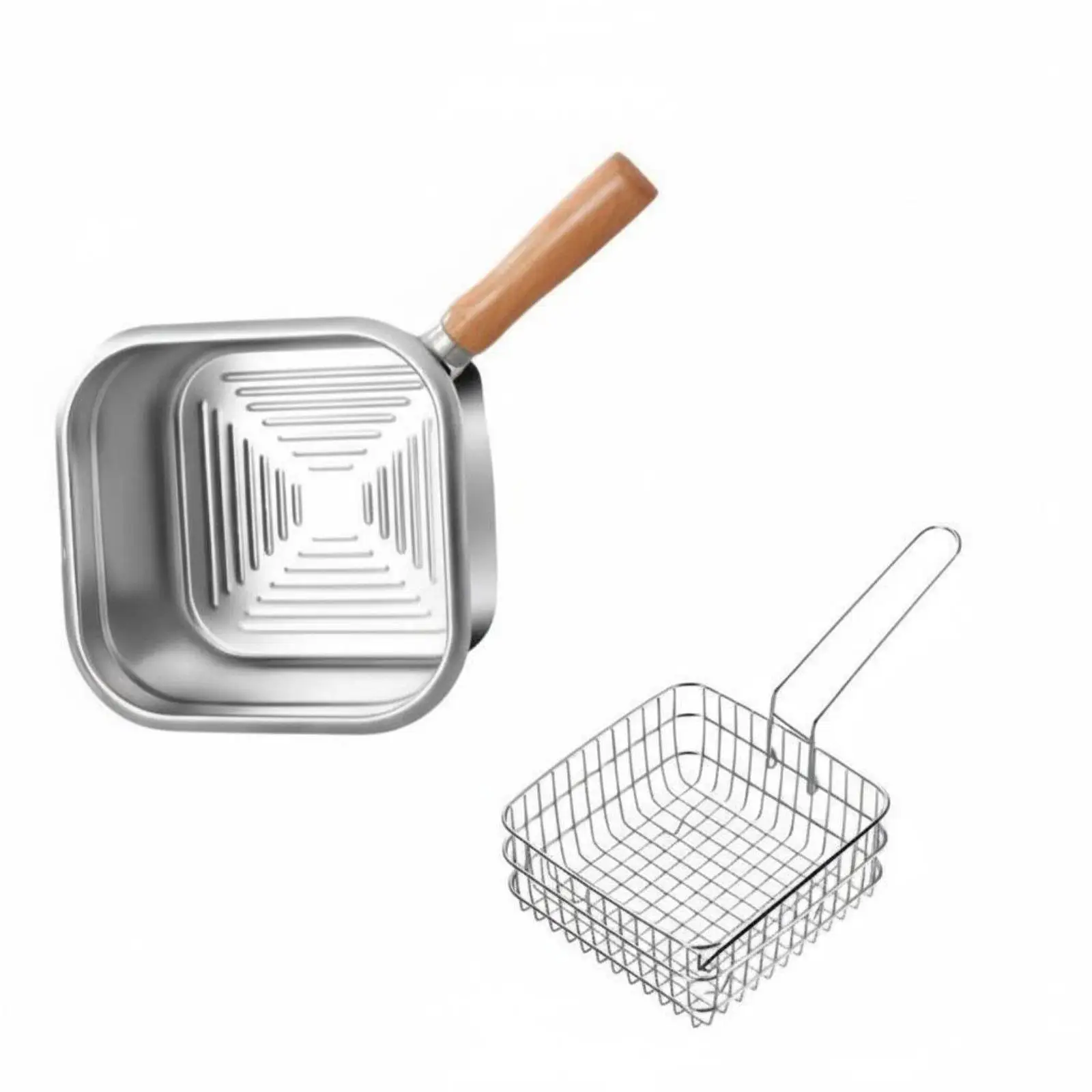 Uncoated 304 Stainless Steel Frying Basket for Deep Frying with Drain Rack for Crispy Food