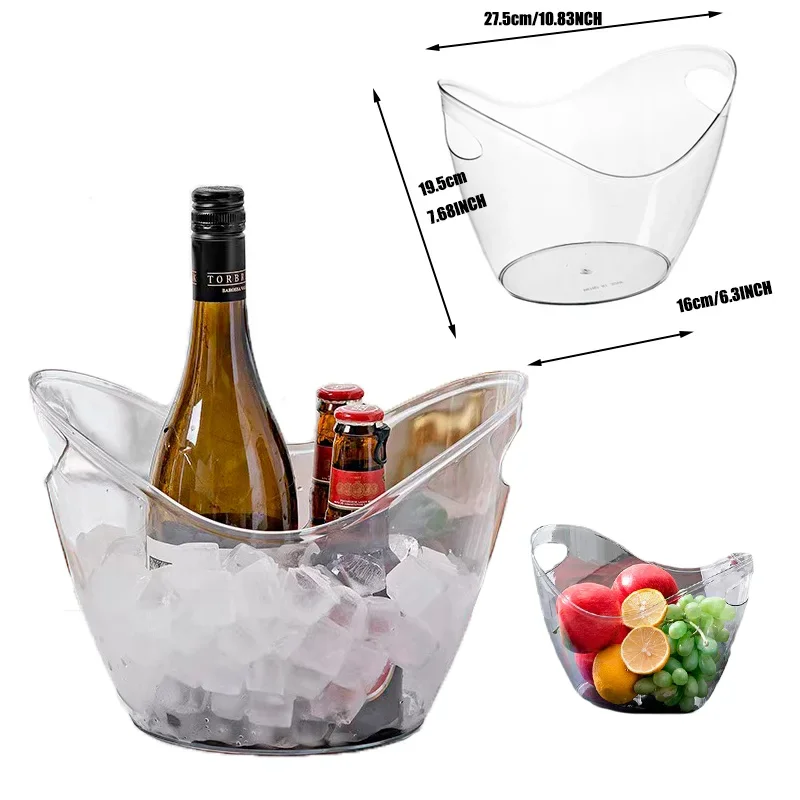 Anti Slip Bottom Ice Buckets for Parties Clear Acrylic 3.5 Liter Storage Basket for 2 Wine Champagne Or 4 Beer Bottles