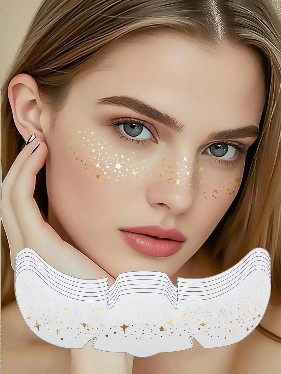 

6 Sheets Glitter Freckles Holographic Stickers Heart Freckle Tattoos Glitter Stickers Waterproof Temp Tattoos With Glittery Star