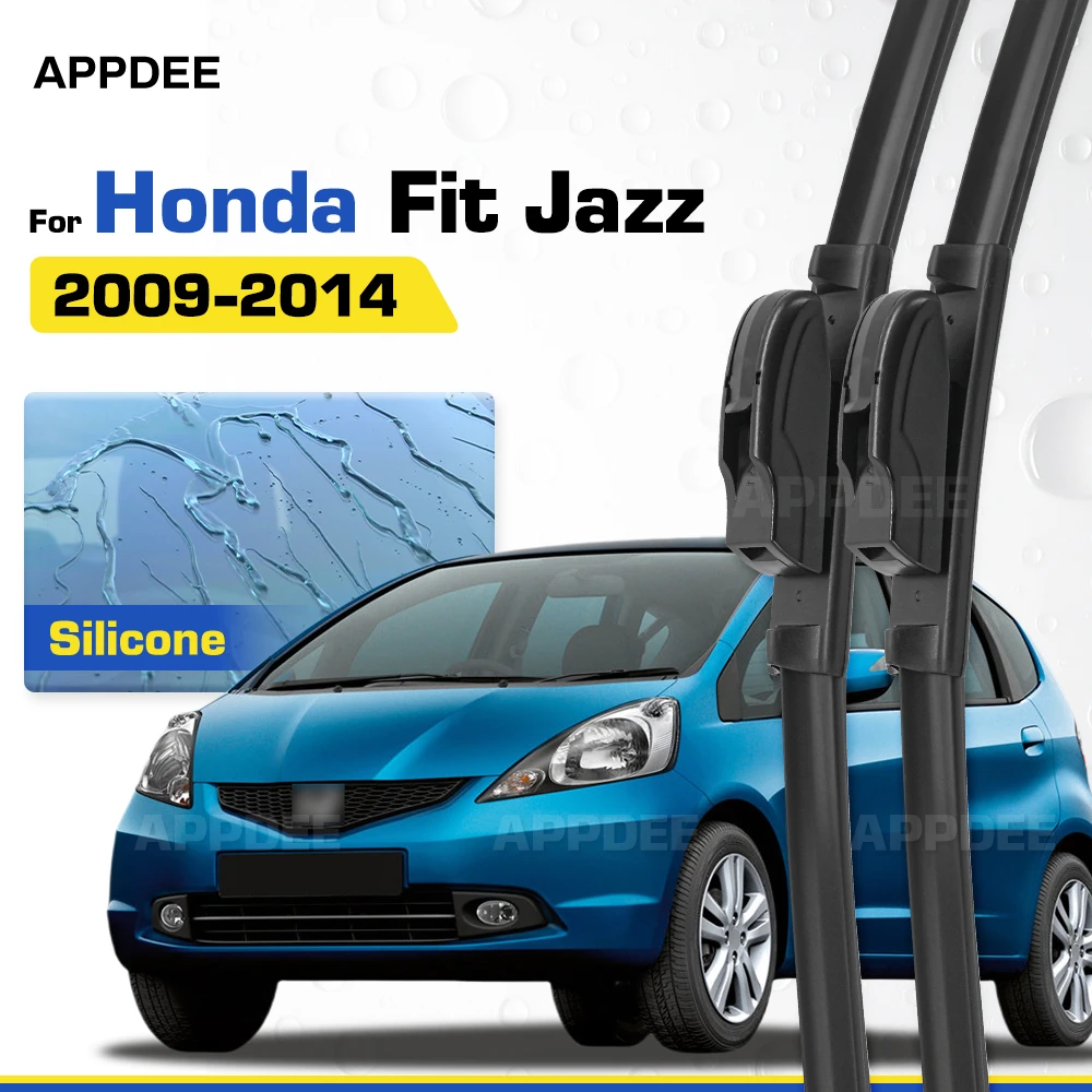 Coated Front Wiper Blades Set For Honda Fit Jazz MK2 2009-2014 Silicone & Rubber LHD&RHD Windshield Windscreen Window Brushes