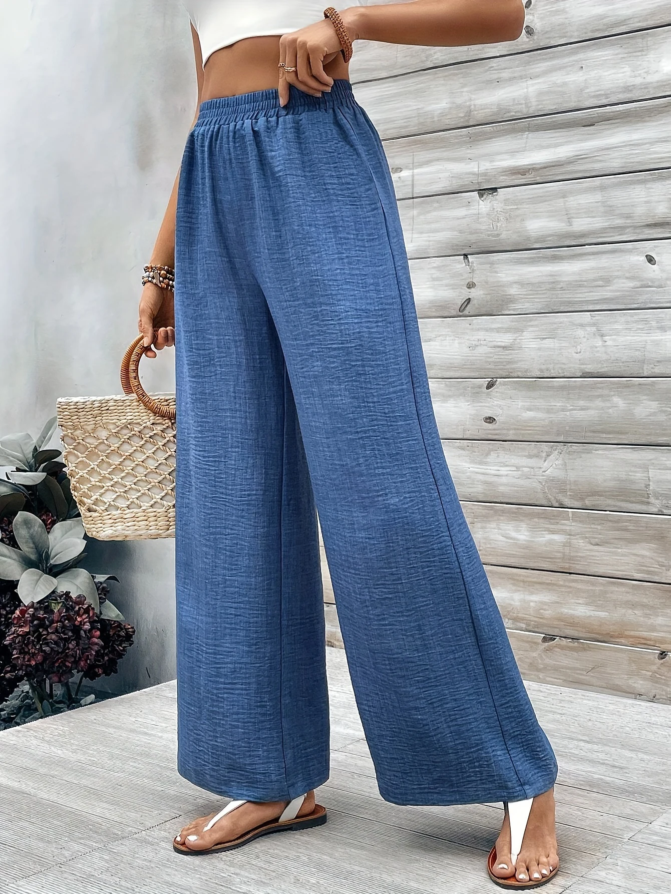 European and American women's fashionable temperament tie up high waisted wide leg pants