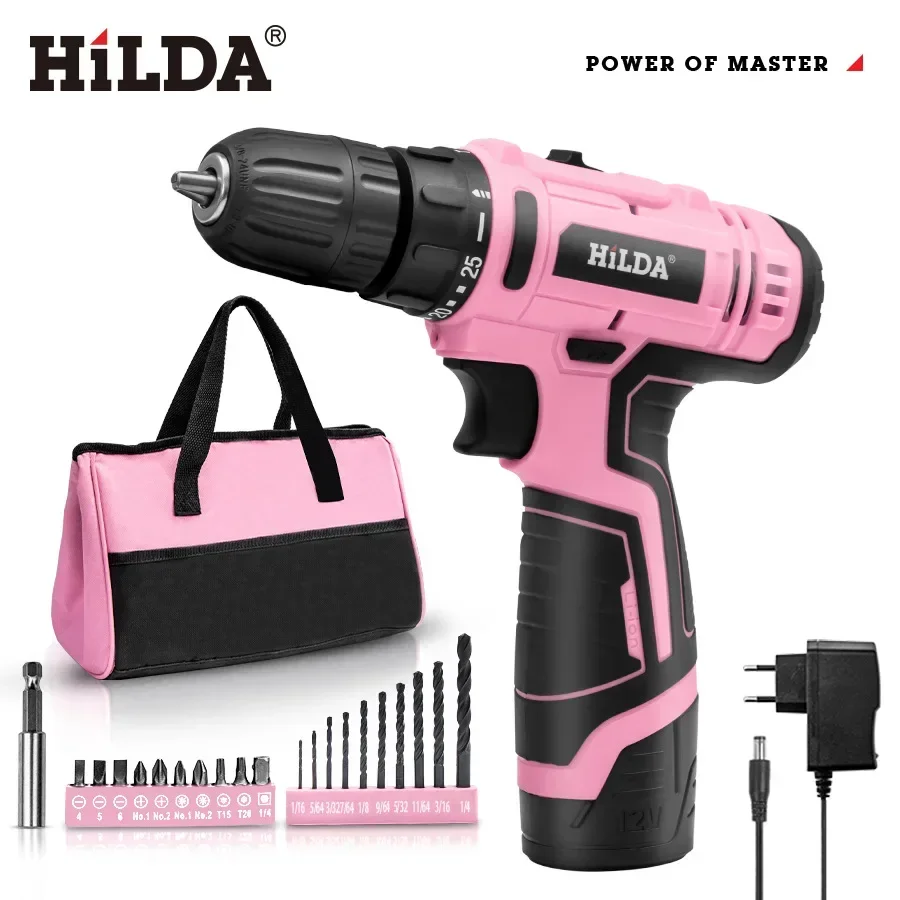 

HILDA Rechargeable Household Impact Drill Lithium Battery 12v Hand Drill Electric Screwdriver Set