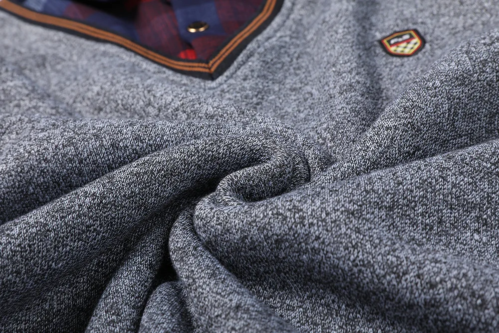 SHiONFA Herbst Winter Herren Langarm Pullover Shirts Gefälschte Zwei Stücke Pullover Fleece Dickes Hemd Gestrickte Casual Kleidung 4XL – Detail 30