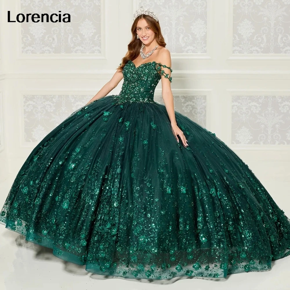 

Lorencia Emerald Green Quinceanera Dress Ball Gown 3D Lace Applique Beading Mexican Corset Sweet 16 Vestidos De 15 Años YQD720