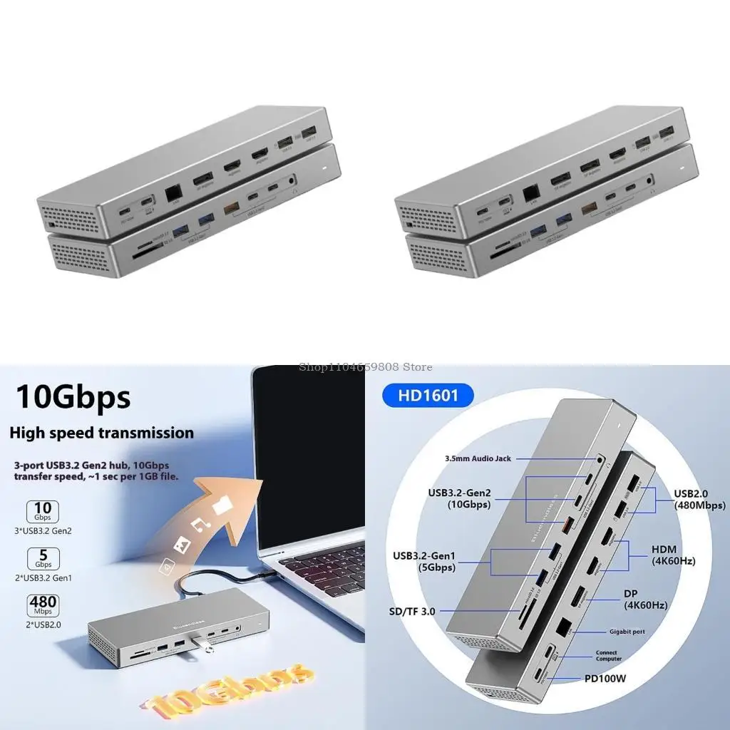 

Type C Hubs 16 Port Expansion 4K Multiple Screen Display USB3.2 Fast Charging