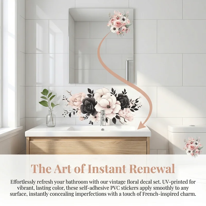 Colorful Floral Pattern Waterproof Self Adhesive PVC Graffiti Decor Stickers for Bathroom Sink Toilet