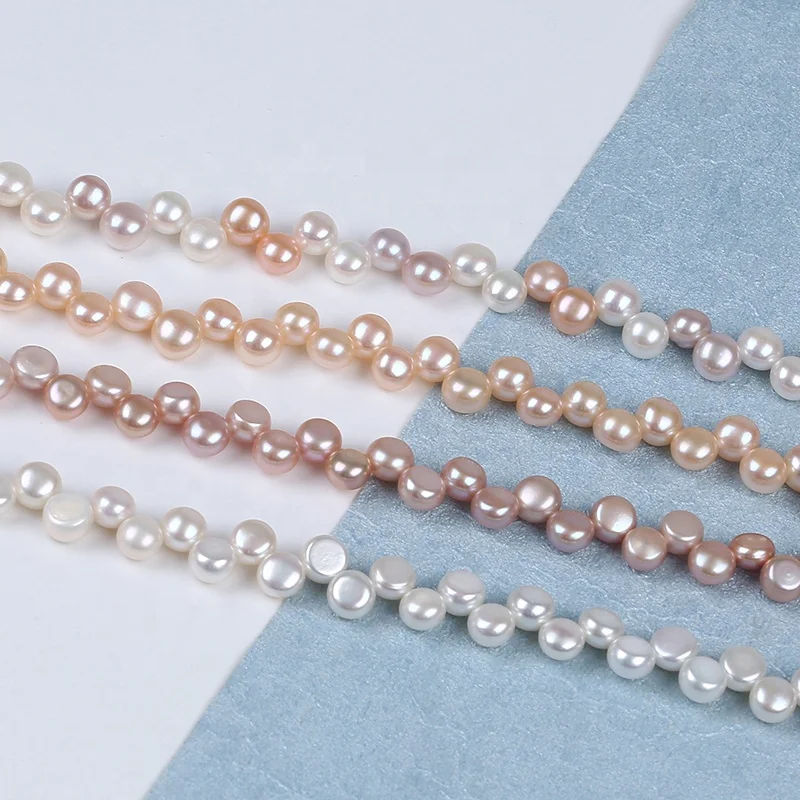 

Wholesale 7-8mm AAA quality natural white pink purple button loose freshwater pearl beads top hole strand jewelry