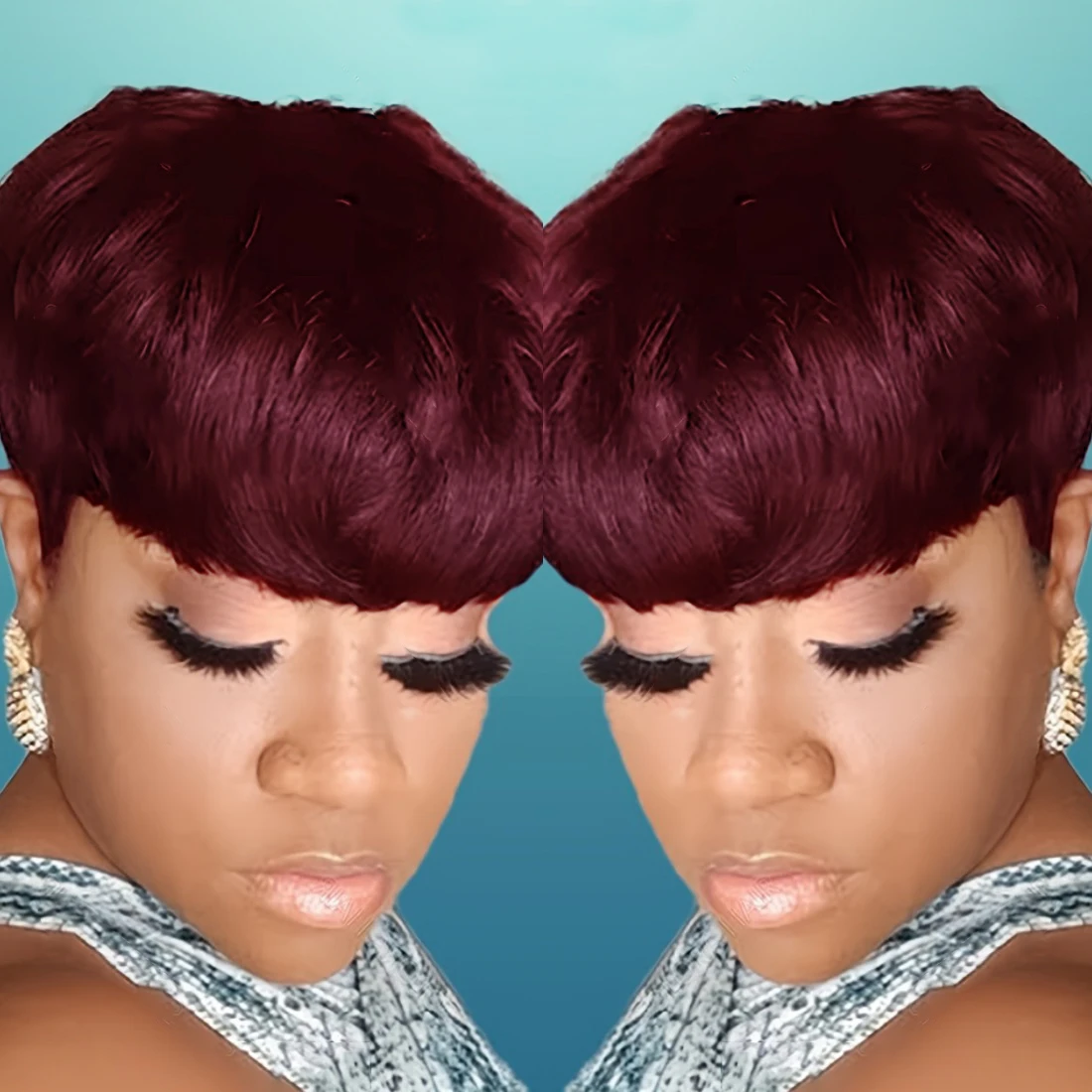 Short Straight Human Hair Pixie Cut Wig With Bangs Full Machine Made Wig Amazon.com: Fashion Full Machine Made Wig 8 inch Short  main image 3