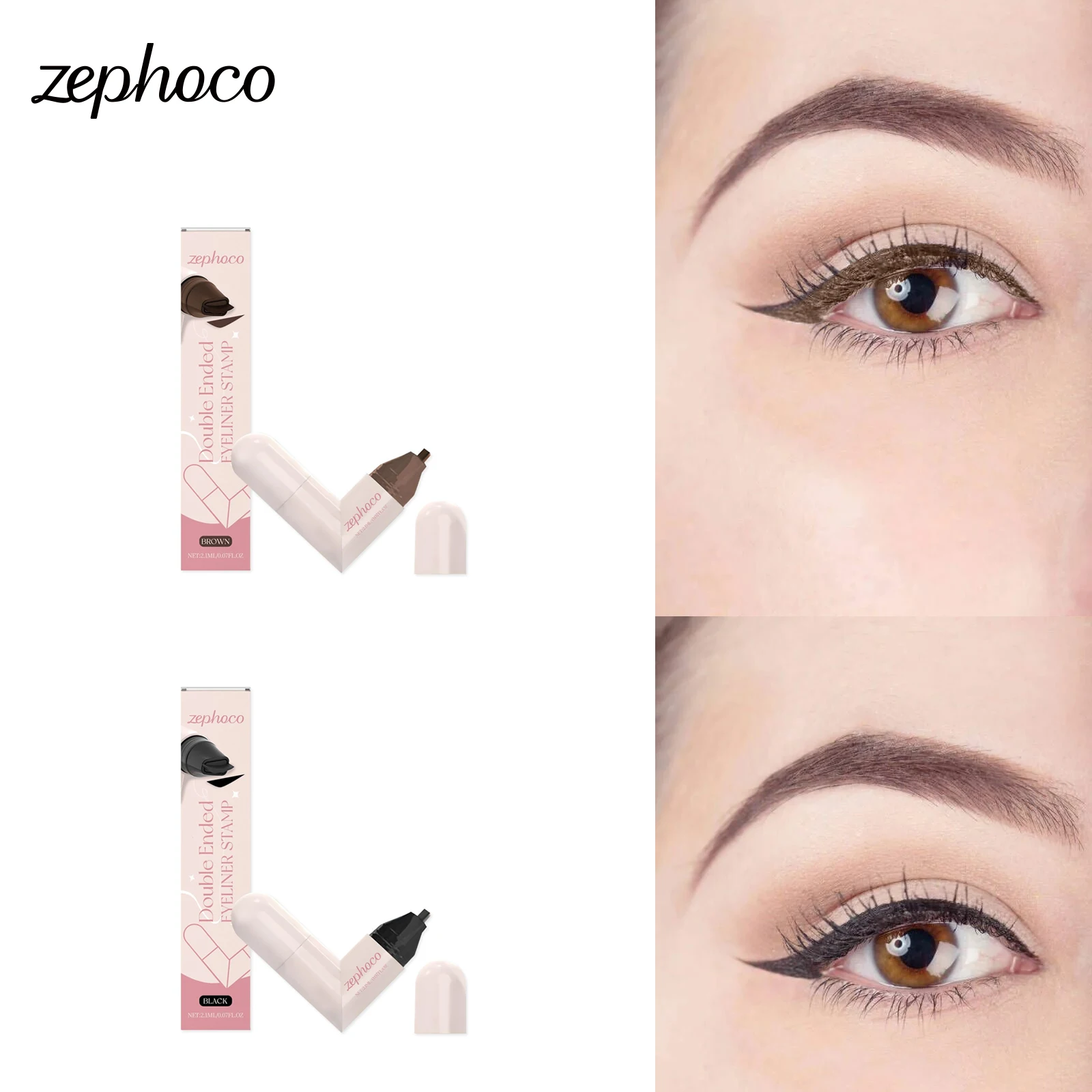 Double Ended Eyeliner Stamp Integrated Waterproof Long Wear Black Brown DIY Liquid Eye Liner Pen Fast Drying Portable Makeup