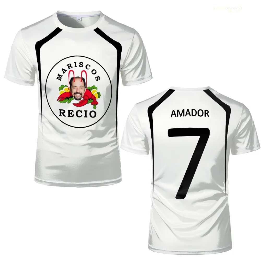 Camiseta de fútbol con estampado de camarones y mariscos de Humor de verano, camiseta deportiva transpirable de secado rápido para hombre, camiseta de Mariscos Recio, regalo para niños