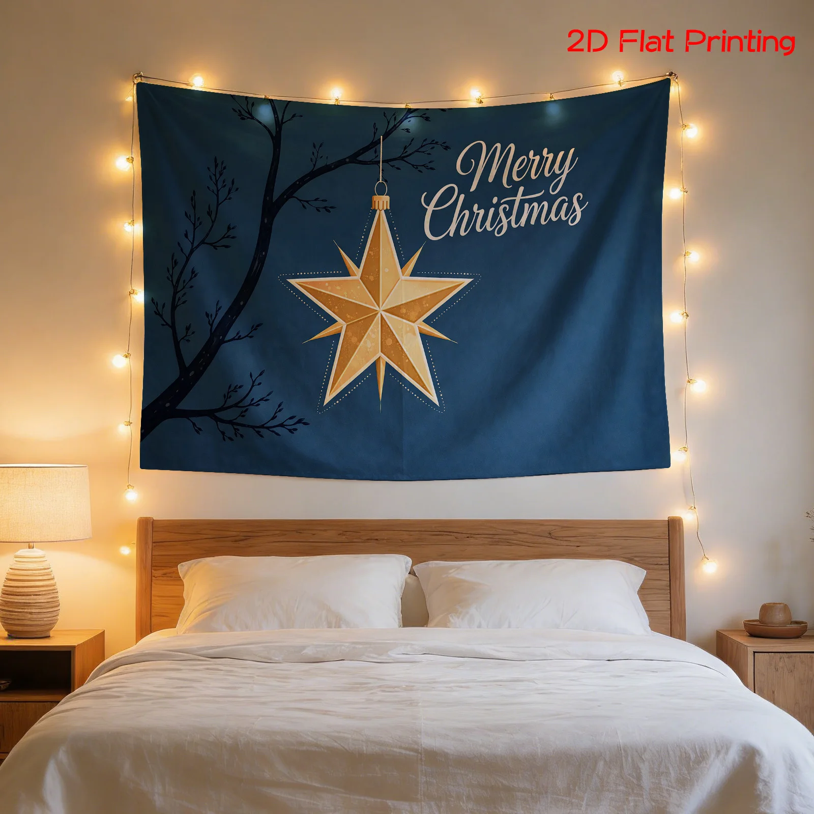 Rustic Blue Christmas Tapestry Wall Hanging Festive Merry Christmas Star Decor Holiday Xmas Xmas Tree Season Home Abstract Art P