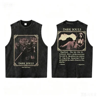 Men 100% Cotton Black Washed Tank Top Sleeveless Dark Knight Graphic Print Casual Streetwear Tee