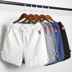 Men's Casual Drawstring Solid Short Pants Comfortable Cotton Linen Board Shorts Male Clothing Gym Running Shorts