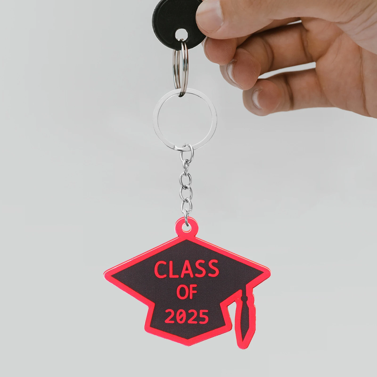 

12pcs Class Of 2025 Graduation Keychain Keepsake Acrylic Hat Inspirational Keychains For College Graduates Black Red Durable