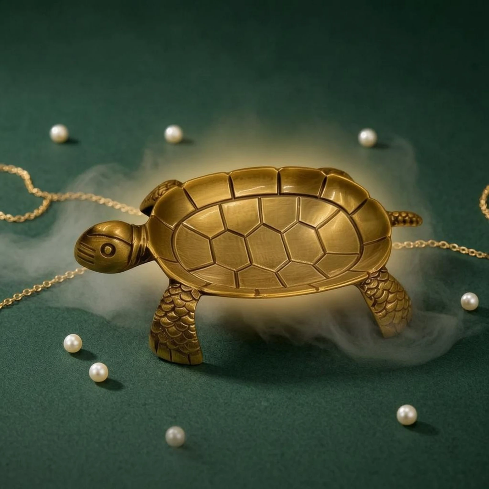 Decorative Brass Turtle Tray Hand-Carved Look Brass Turtle Tray Gold Shell Jewelry Dish Compact Size House Accent Artisanal