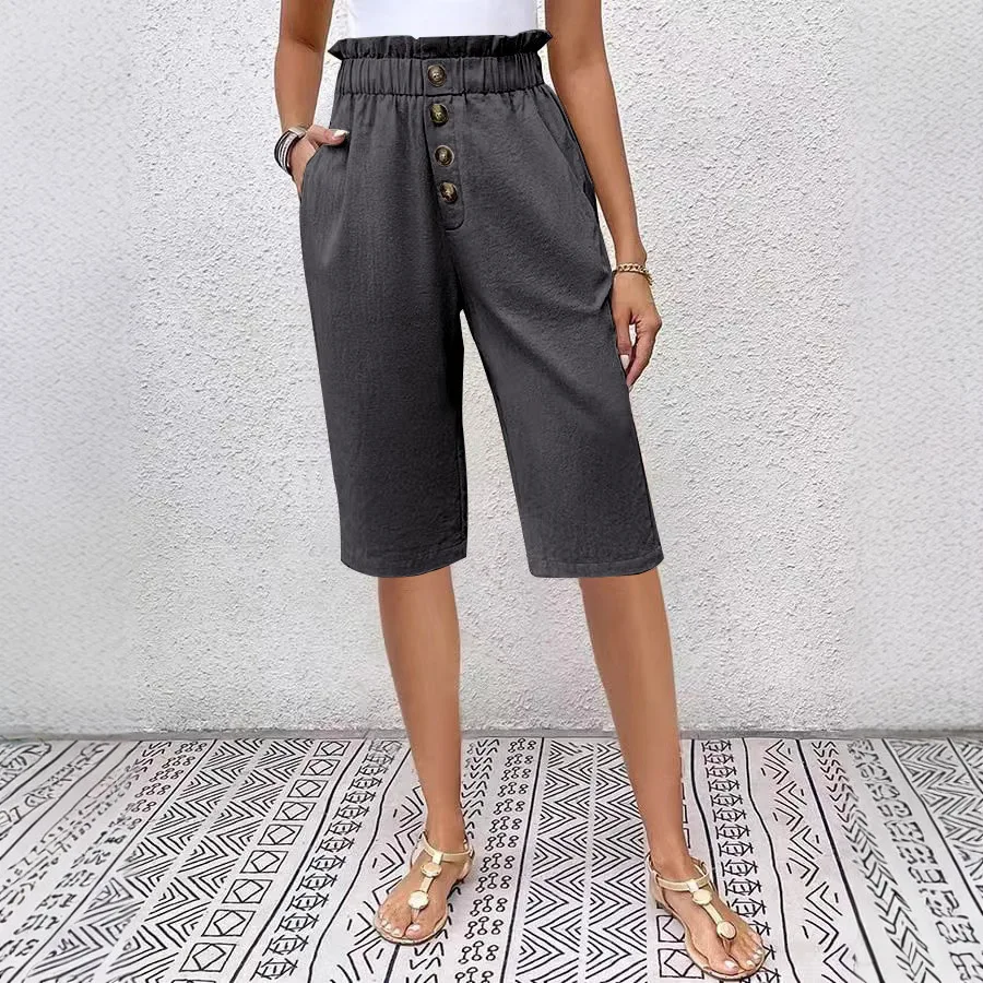 Women Shorts Breathable High Waist Shorts Stylish Summer Women's Shorts With Elastic High Waist Side Pockets For Casual Wear