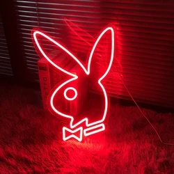 Bunny Night Neon Sign Light Flex Led Red Bunny Rabbit Acrylic Wall Hanging Home Decoration Easter Decoration Bar Lights Neon