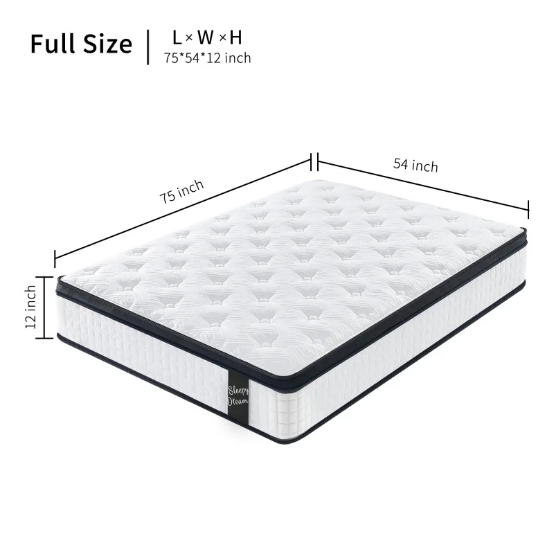 *#M US Stock 12 Inch Twin Size Hybrid Euro Top Memory Foam Pocket Spring Mattress Pocket Spring Roll Up Mattress