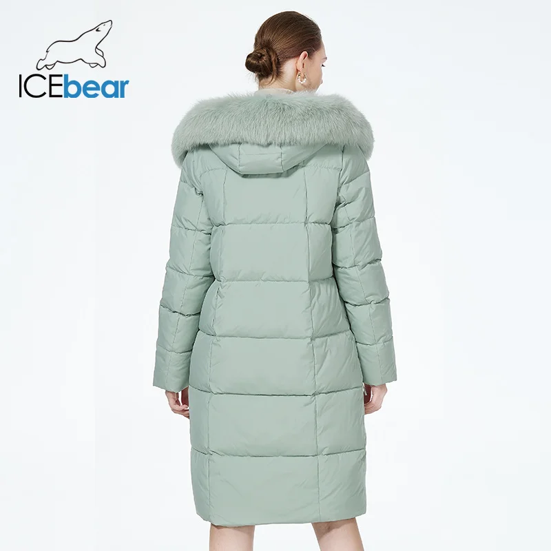 ICEbear-Casaco Longo de Pele para Mulheres, Casaco Feminino à Prova de Vento Quente, Bolsos, Zipper Parka, GWD3935-2I, Novo, Inverno, 2023