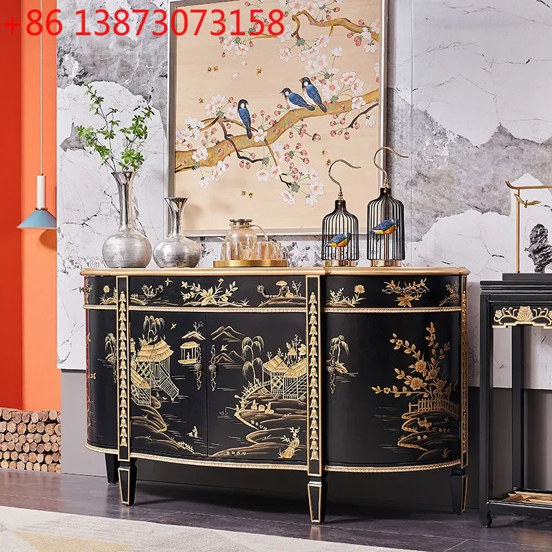 

New Chinese French and European retro solid wood entry semicircular entrance foyer decorative cabinet