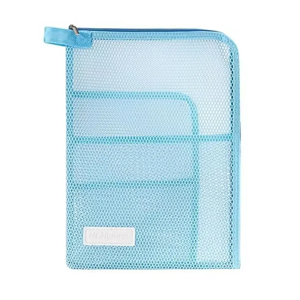 

Large Opening Portable Mesh File Folder Zipper Small Handle Document Folder Bag Breathable 4 Layers Paper Document Handbag
