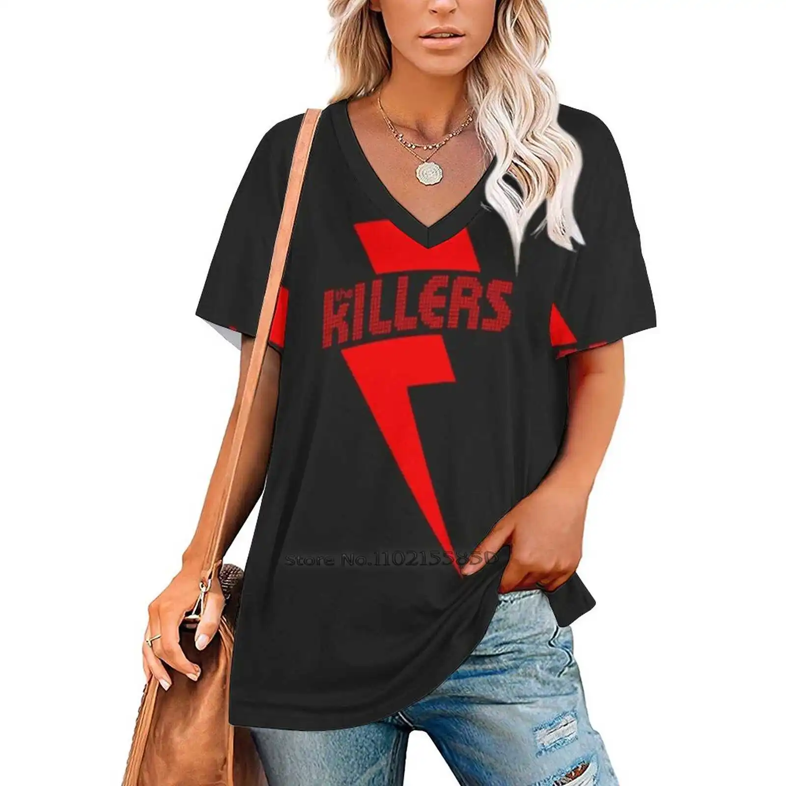 Best Seller The Killers Logo Exselna Favorite Essential T - Shirt Women\'S Clothing V-Neck Tops Zipper Tee Ladies Casual Sexy