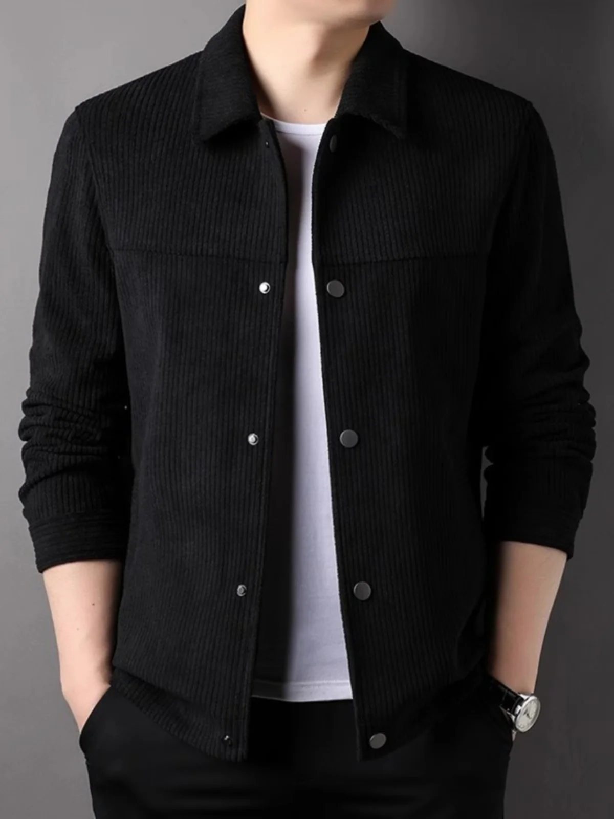 

Men's Corduroy Jaet Thiened Fce Lined Casual Loose Comfortable Outerwear Autumn Winter Faionable Warm Long Sve Coat