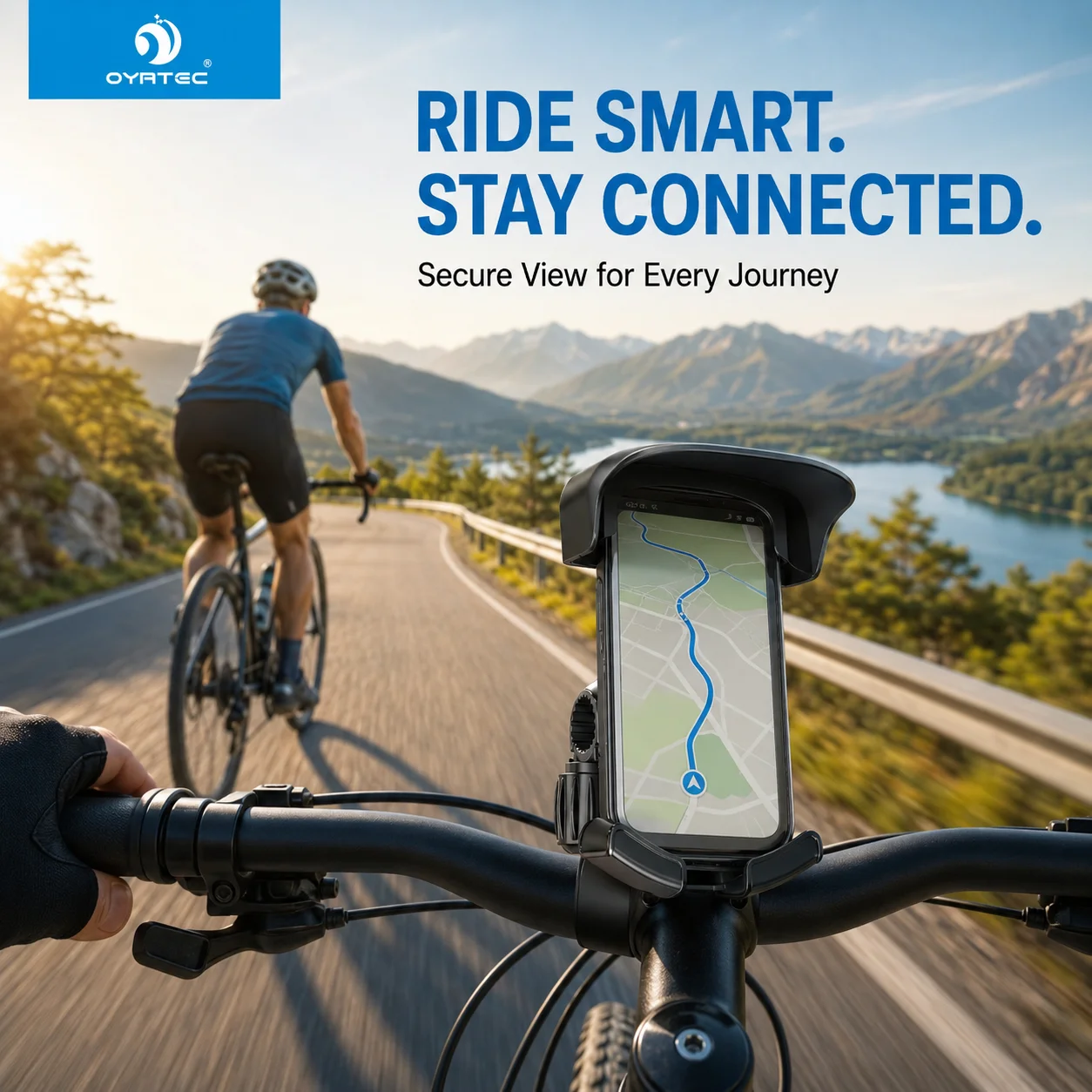 Support de téléphone pour vélo OYRTEC OY-458 avec protection contre le soleil et la pluie, 360° °   Support de guidon rotatif et réglable, support de téléphone mécanique stable anti-vibrations pour smartphones de 5,3 à 6,5 pouces, VTT, vélo de route et vélo électrique