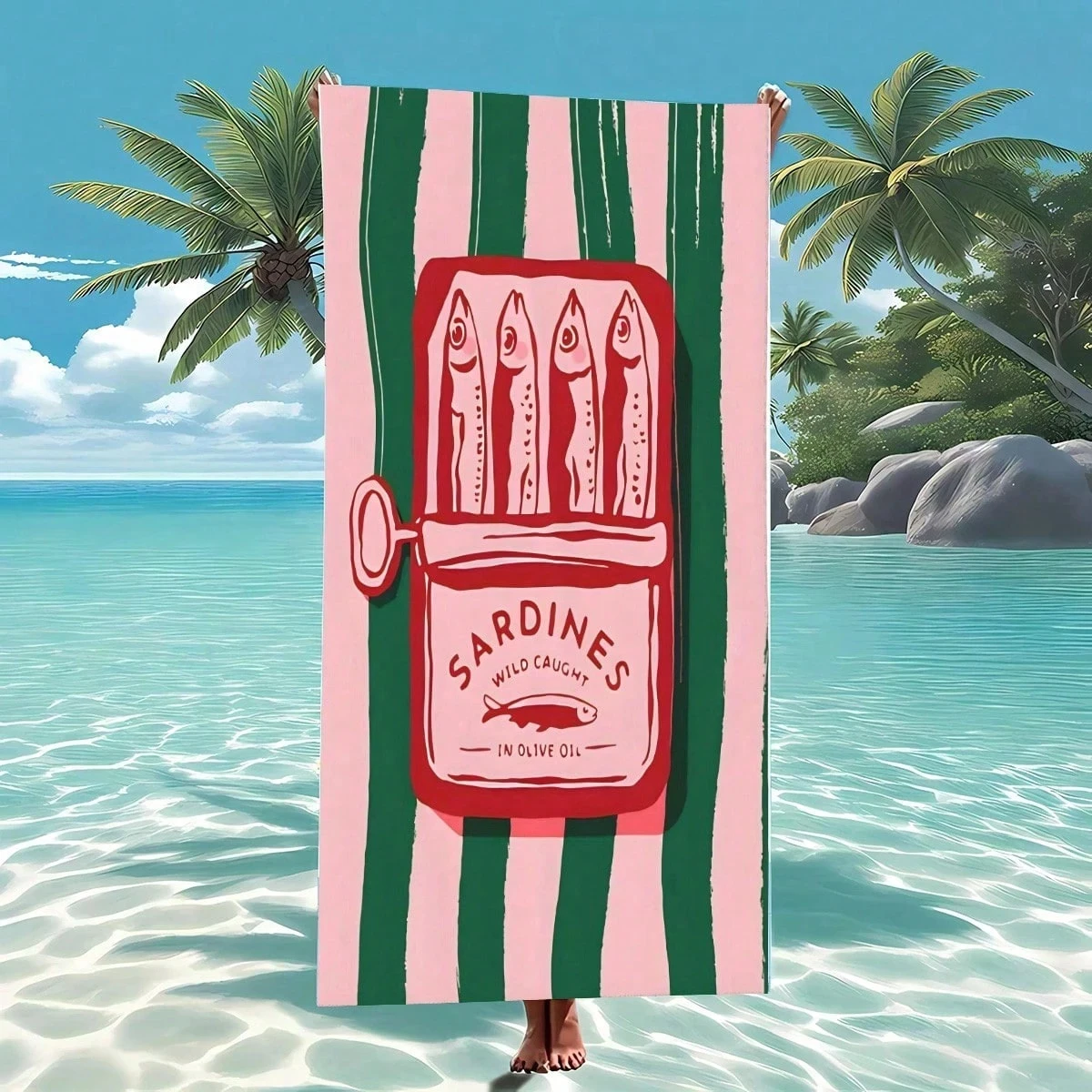 1pc Vintage Sardine Can Print Quick Dry Lightweight Breathable Comfortable Beach Towel  for Summer Outdoor Activities