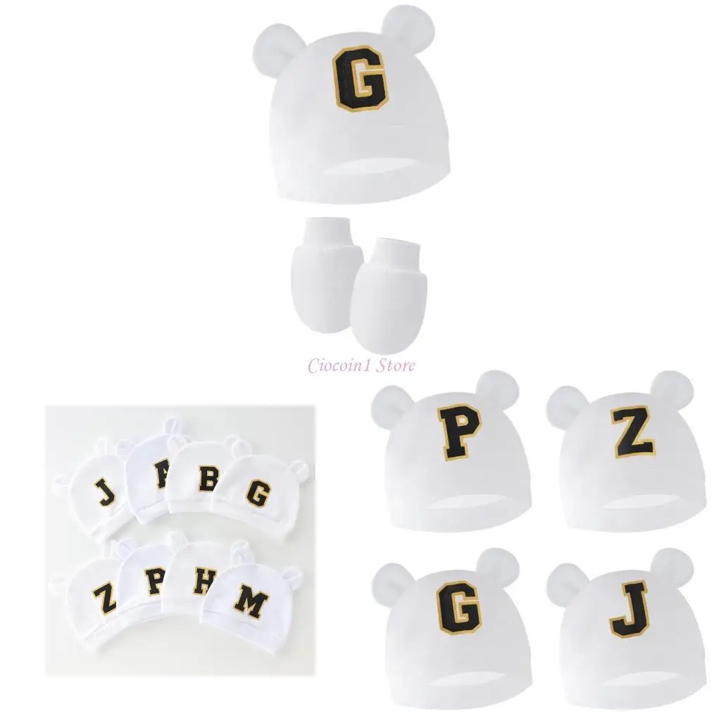 

Y1UB Newborn Baby Hat & Scratch Mittens Set Infant Bonnet & Not Scratch Gloves for Sensitive Skin Protections 0 to 2 Months